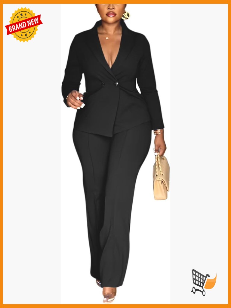 Double Breasted Blazer Pants Set Suit 2 Piece Outfits Long Sleeve Work Business